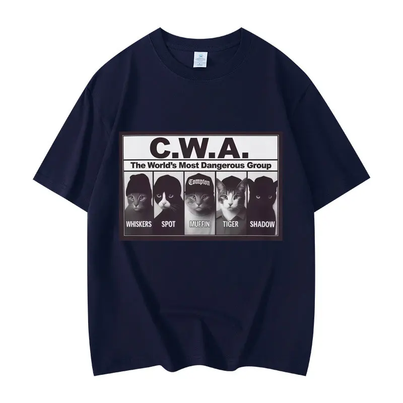 CWA The Worlds Most Dangerous Group Funny Cat Meme Graphic T Shirts Fashion Vintage Short Sleeve T-shirt Unisex Cotton T-shirts