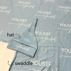 LVYZIHO Personalized Name Jersey Swaddle Set , Baby Name Hat, Baby Swaddle, Choose Colors and Font