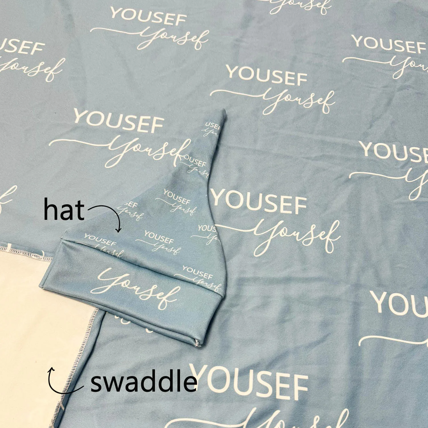 LVYZIHO Personalized Name Jersey Swaddle Set , Baby Name Hat, Baby Swaddle, Choose Colors and Font