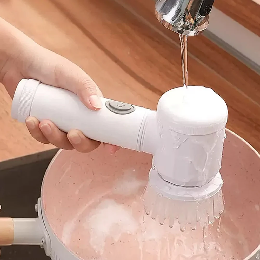 Car Electric Rotary Scrubber USB Rechargeable with 5/3 Brush Head Kitchen Dishwashing Brush Cordless Portable Scrub Brush