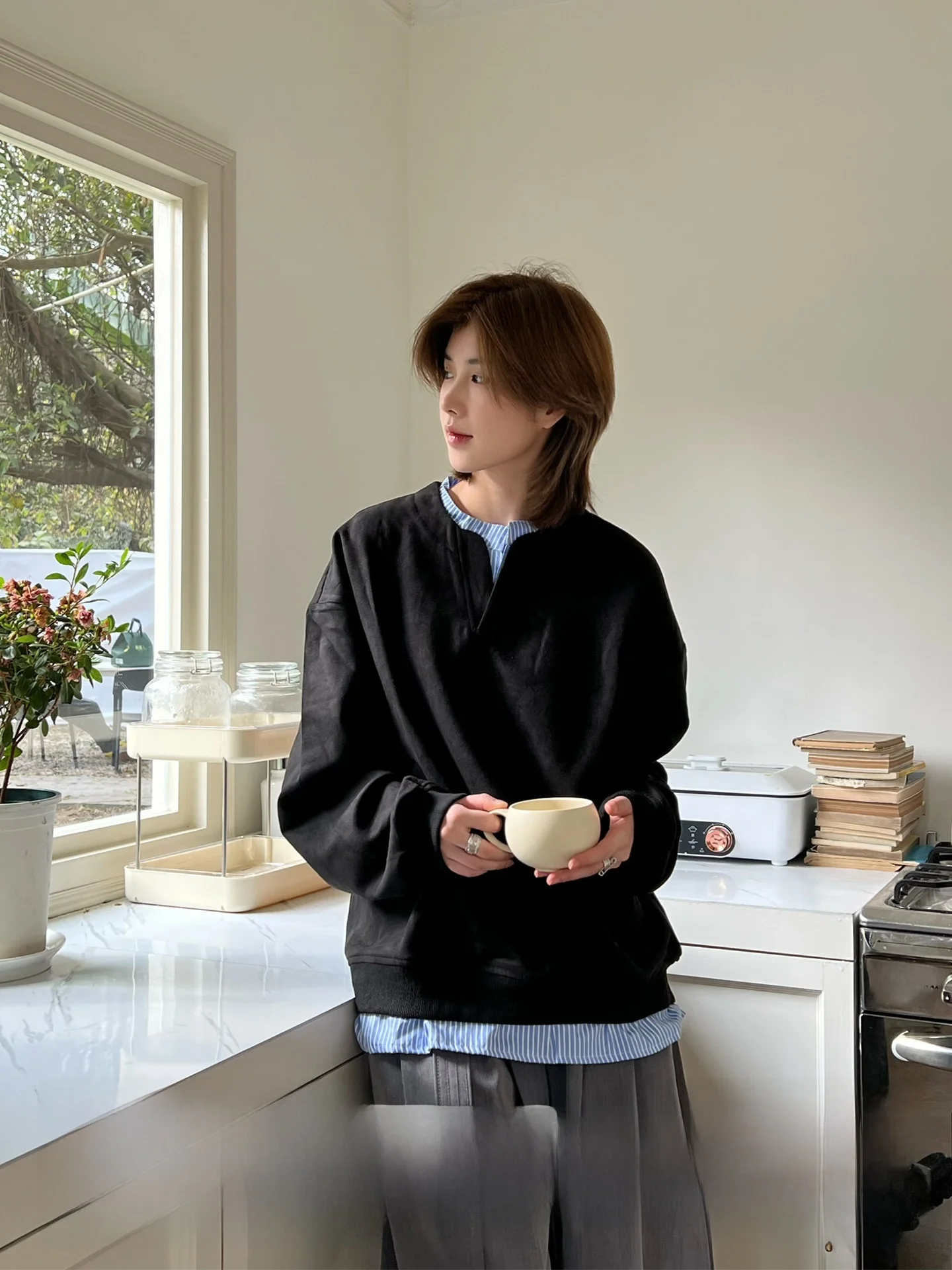 

Свитшот Ja1 из замшевой ткани с длинными рукавами, имитация двухслойности, повседневный стиль, унисекс, комфортная посадка, круглый вырез, пуловер на все сезоны