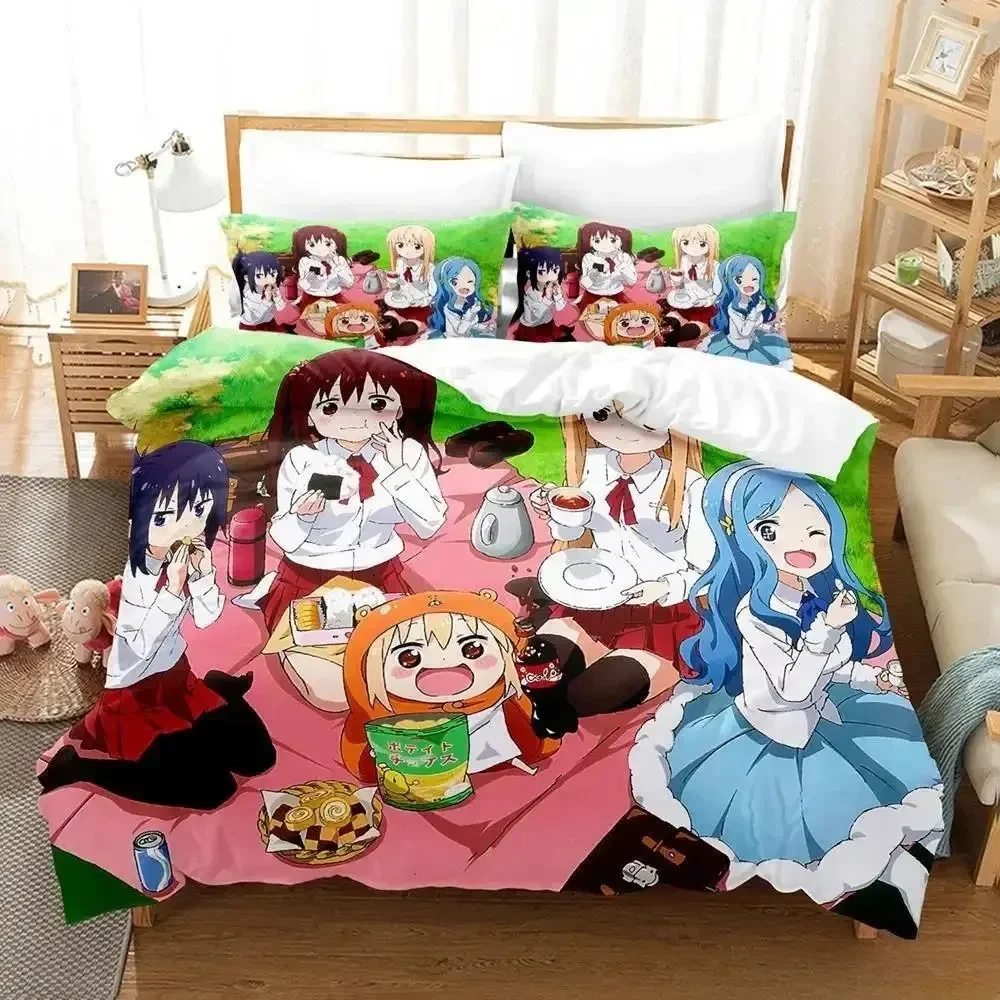 Himouto! Umaru-chan Bettwäsche-Set für Einzelbett, Twin, voll, Queen-Size-Bett, Bett-Set für Erwachsene und Kinder, Schlafzimmer, Bettbezug-Sets, Anime-Bettlaken-Set