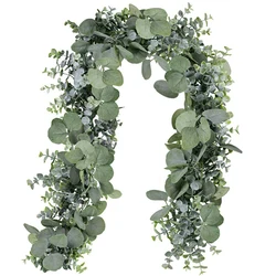 Artificial Eucalyptus Garland Faux Garland Wall Decor Silver Dollar Eucalyptus Greenery Leaves Vines Plant for Wedding Arch