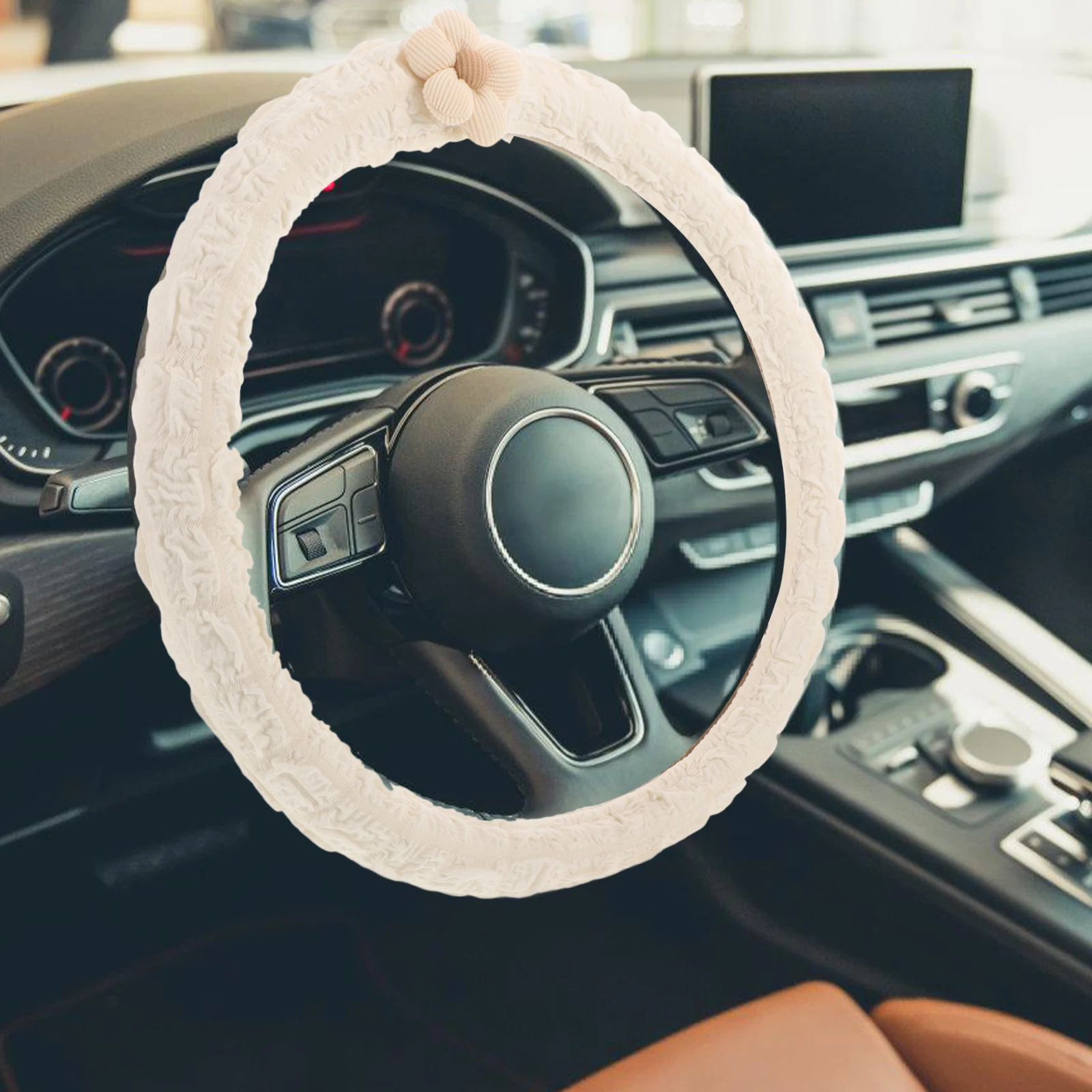 

Universal Steering Wheel Cover Brown Warm Non Slip Breathable Car Accessories Winter Women Cute Design