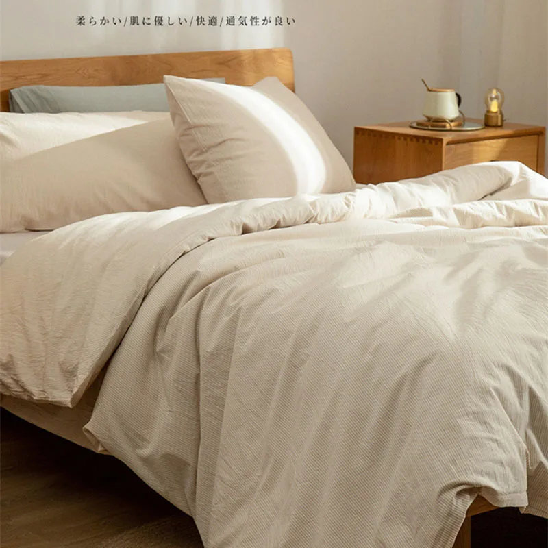 

Nordic Thick Cotton Solid Color Bedding Sets All Season Universal Striped Printed Duvet Cover Kit King Queen Double Bed Linens