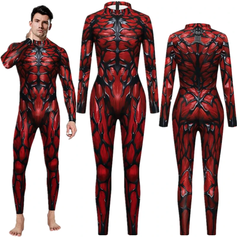 Traje de Cosplay de superhéroe Carnage, traje de Cletus Kasady, Sexy, ajustado, Catsuit, Zentai, disfraz de hombre, vestido de fantasía para Halloween