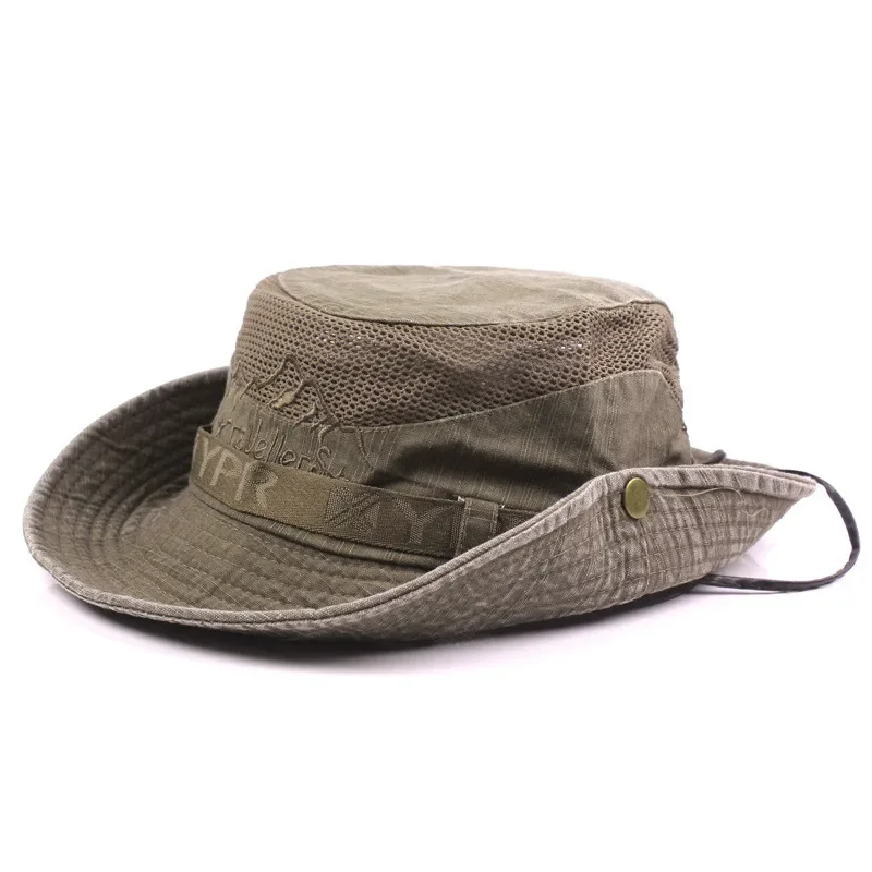 Men's Cap Summer Mesh Breathable Retro Cotton Bucket Hat Panama Jungle Fishing Hats Novelty Dad's Beach Cap Bucket Hat