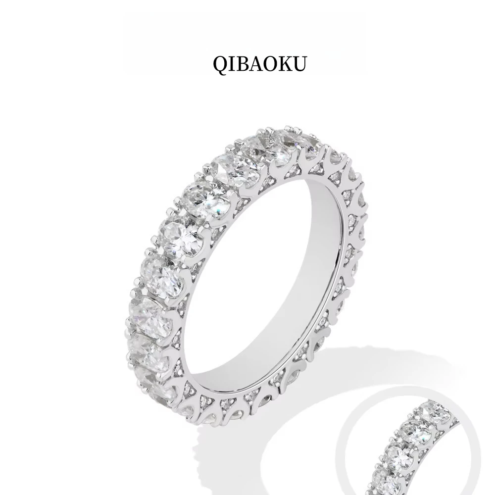 QIBAOKU Hollow Lace Moissanite Rings for Women S925 Silver Dainty Eternity Band Copper Stackable Band Wedding Party Jewelry 2026