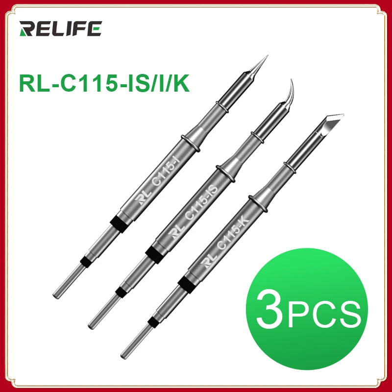 RELIFE C115 K/IS/I 3PCS Soldering Iron Tips Lead Free Heating Core Compatible JBC Sugon GVM Aifen Aixun soldering station Handle