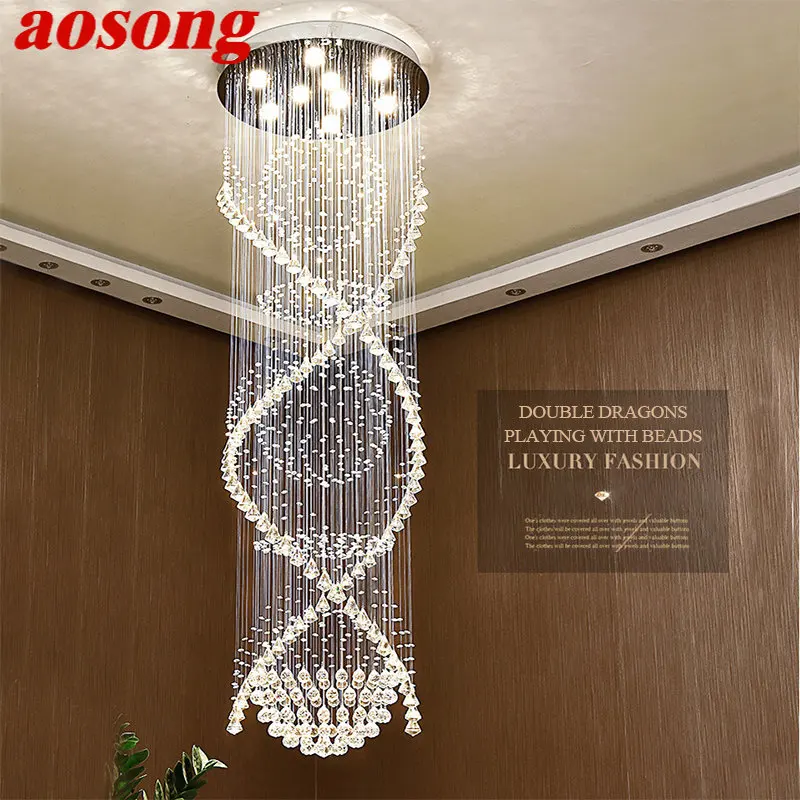 AOSONG Modern Crystal Pendant Hanging Lamp LED Creative Luxury Chandelier Lights for Home Living Room Villa Staircase