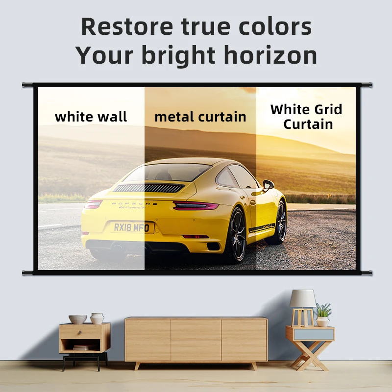 LEJIADA Projector Screen Wall Mounted 120 inch White Grid Anti-Light 16:9 160 ° Viewing Angle Screen for Indoor Outdoor Movie