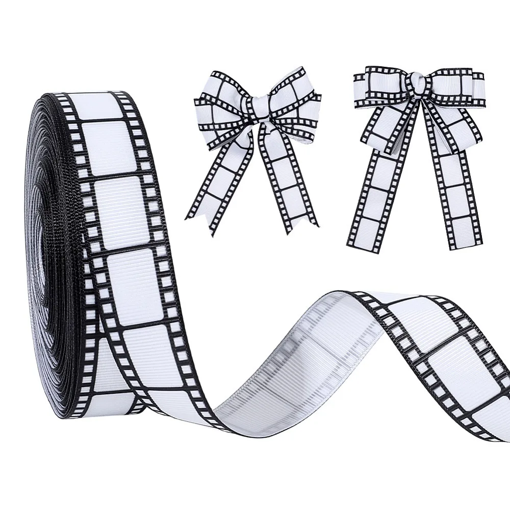 Polyesterbänder, rechteckig, mit Film- und Kino-Muster, schwarz, 7/8 Zoll (22 mm), 20 Yards/Rolle