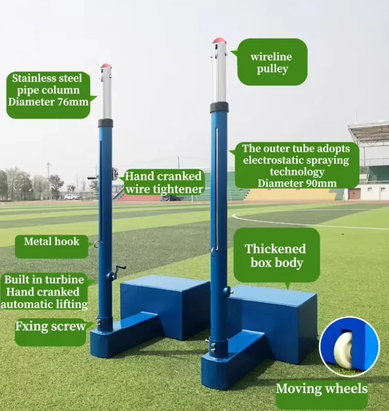 Professional Adjustable and Movable Stainless Steel Volleyball Pole Frame Factory Price Volleyball Net Frame
