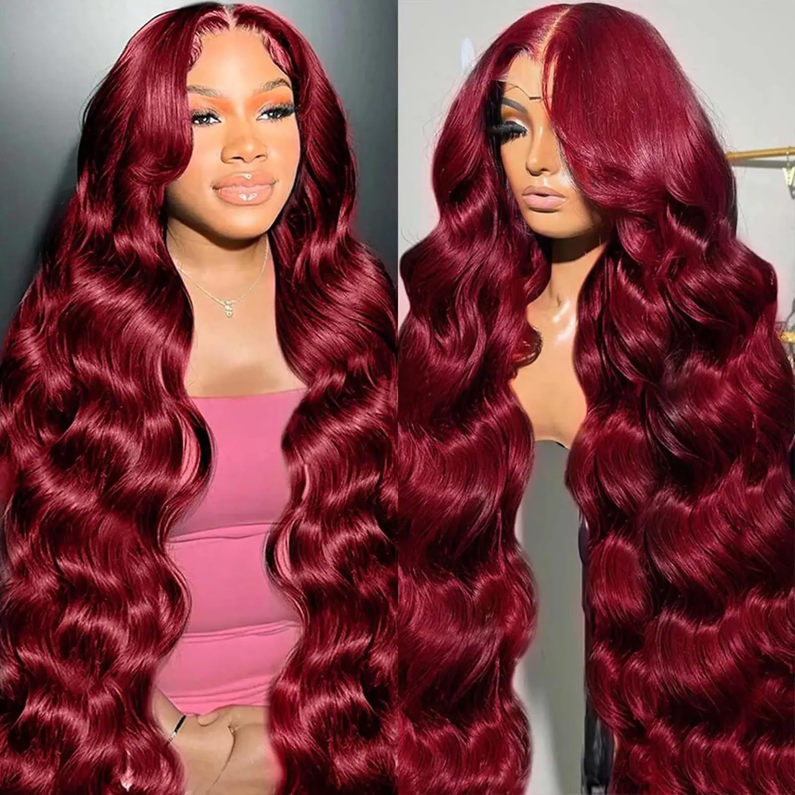 13x6 HD Transparent Burgundy Body Wave Lace Frontal Wig Brazilian 13x4 Colored Front 100% Remy Human Hair Wigs For Women Choice