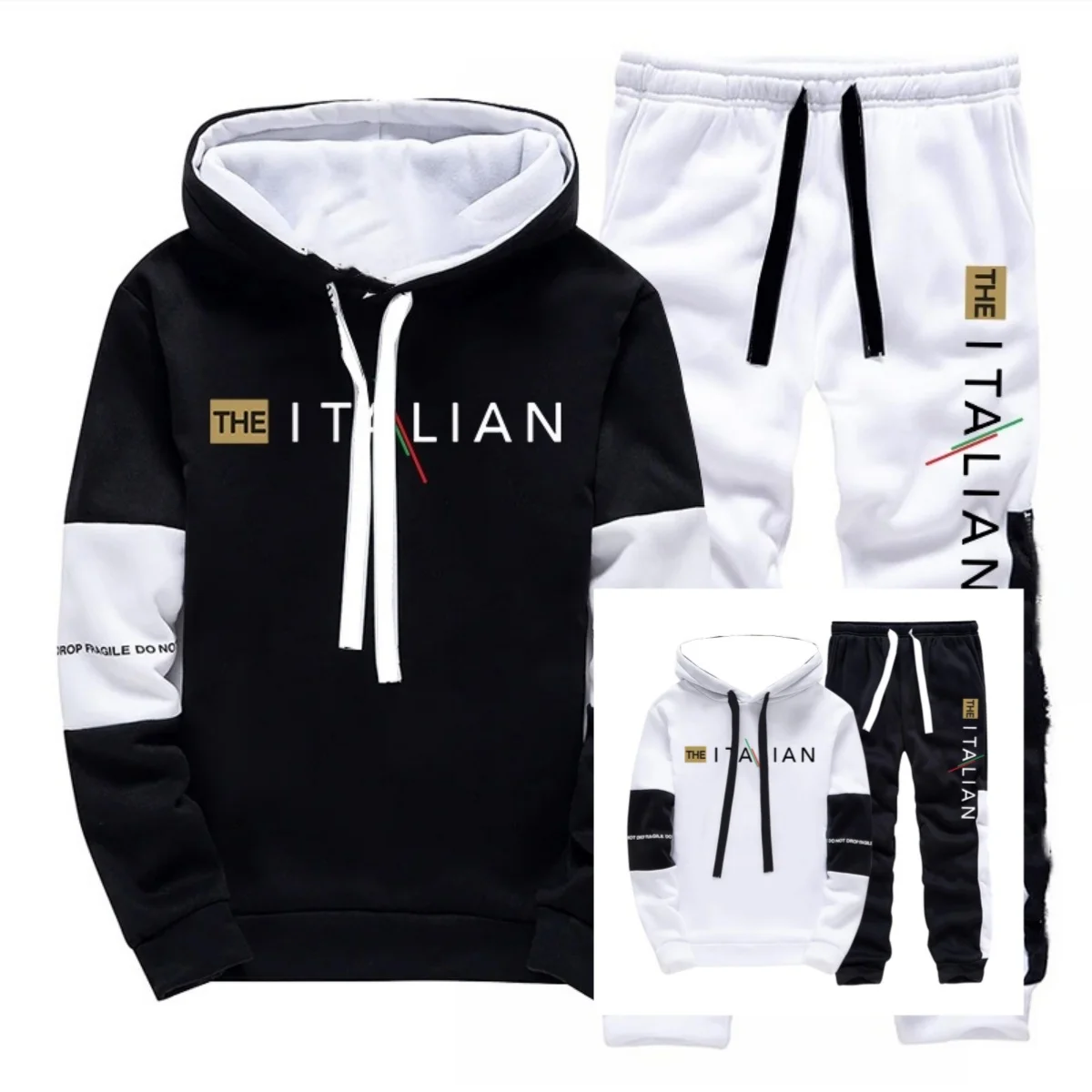 

Лидер продаж, осенне-зимний высококачественный мужской повседневный комплект с капюшоном, черно-белый спортивный удобный модный комплект с принтом