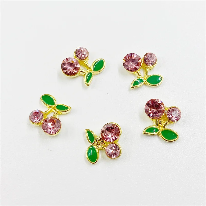 10Pcs Mini Cherry Nails Charms Rhinestones 3D Alloy Luxury Nails Art Parts Accessories Glitter Metal Manicure Decorations 6/8mm