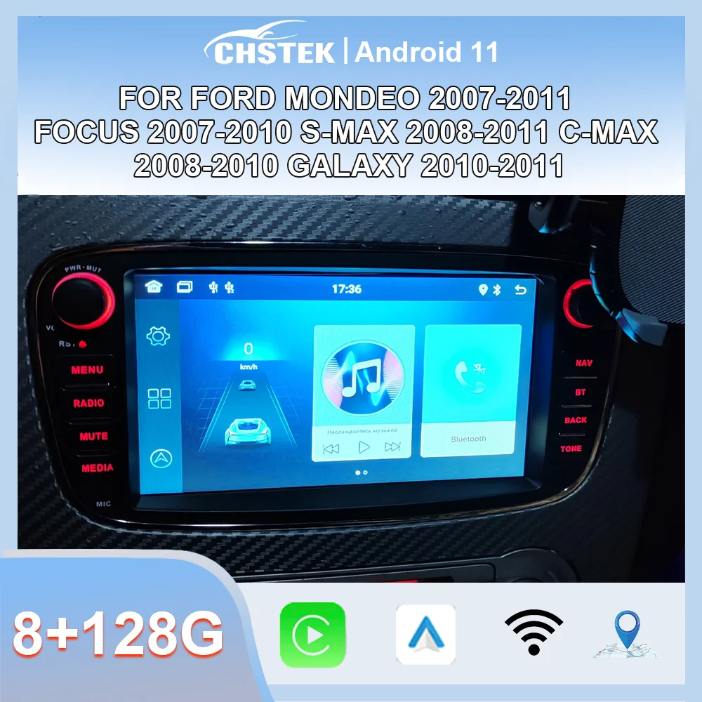 CHSTEK 2Din Android Car Radio Wireless Carplay GPS WIFI For Ford Mondeo 2007‑2011 Focus S‑Max C‑Max Galaxy 2008‑2011 Autoradio