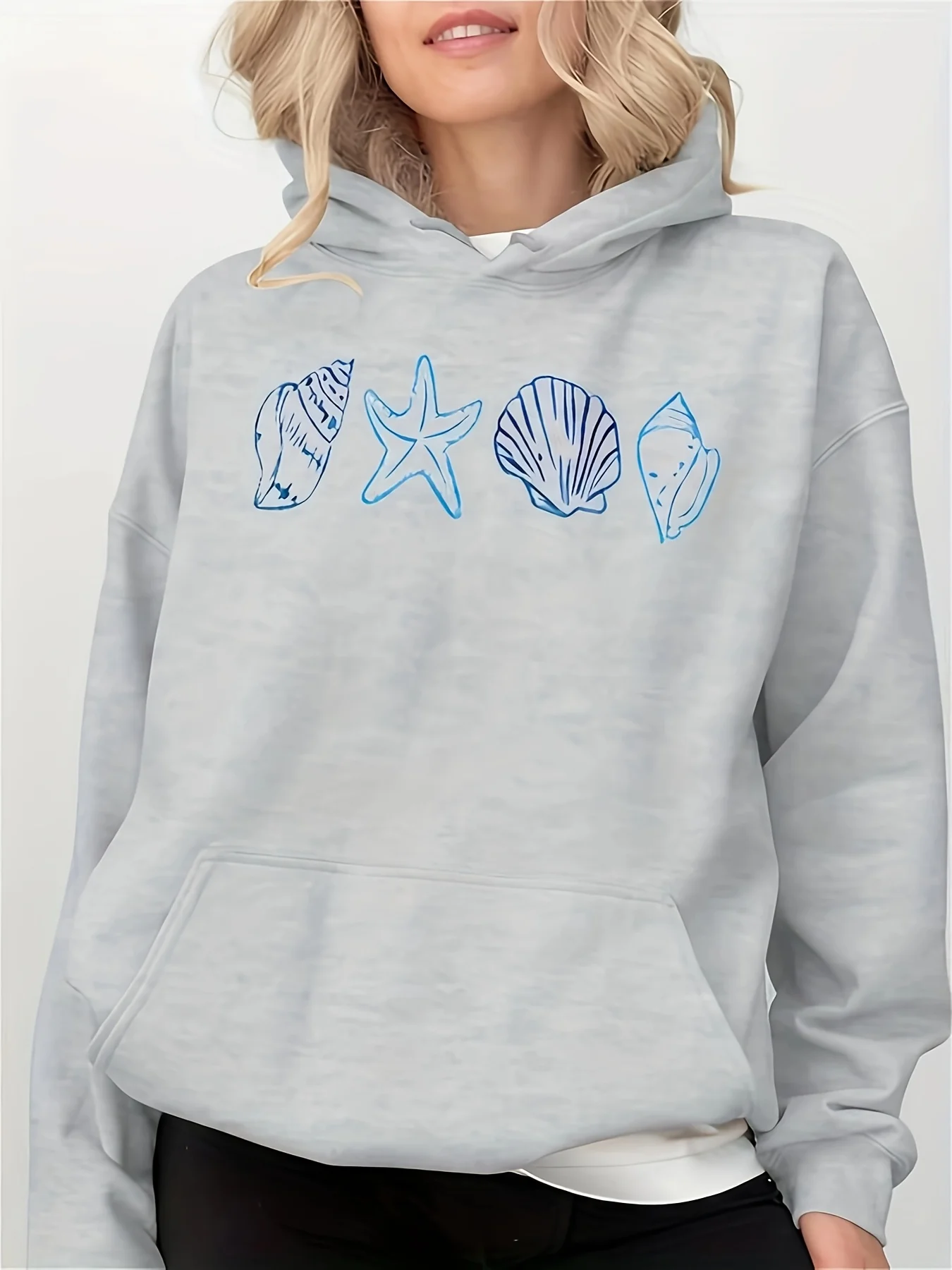 

Star Fishing Shell Graphic Printing Autumn and Winter Cotton Hoodie Outdoor Street Sports Training Brand Trendy Clothing
