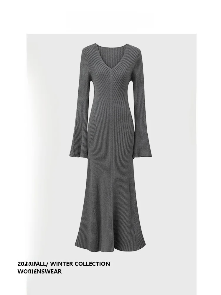 

Forever 21 Slim Fit Knitted Dress V-Neck Long Sleeve Waist-Cinching 2026 Casual Elegant Style plus Size Women's Dress