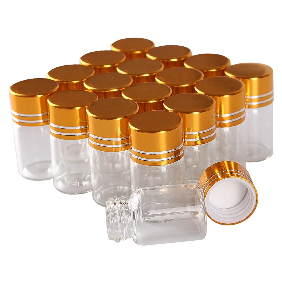 

1000pcs 2ml Diameter 16mm Transparent Glass Bottles with Golden Caps Lids Empty Bottles