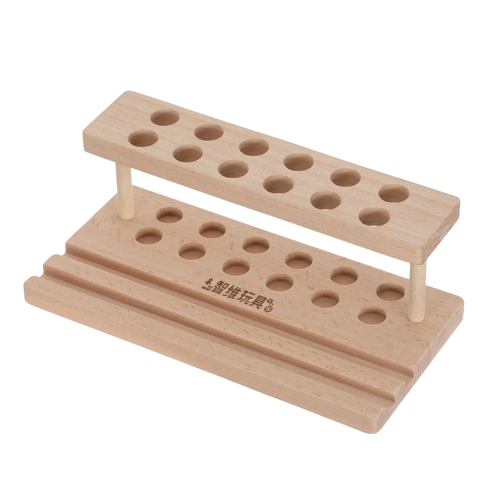 Rustic Wooden Pen Holder Organizer 12 Slot Makeup Brush Dryer with Integrated Phone Stand Desk Vanity Storage Natural Wood - view 2