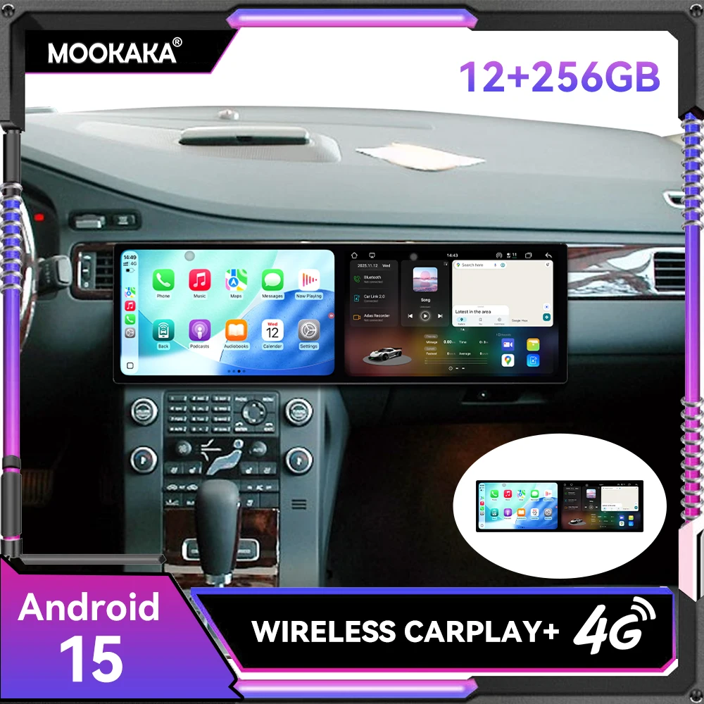 

12+256GB Android 15 Car Radio Video Multimedia Player 10.1 inch Dual Screen for Voslvo S80 1998 - 2006 GPS Navigation Head Unit