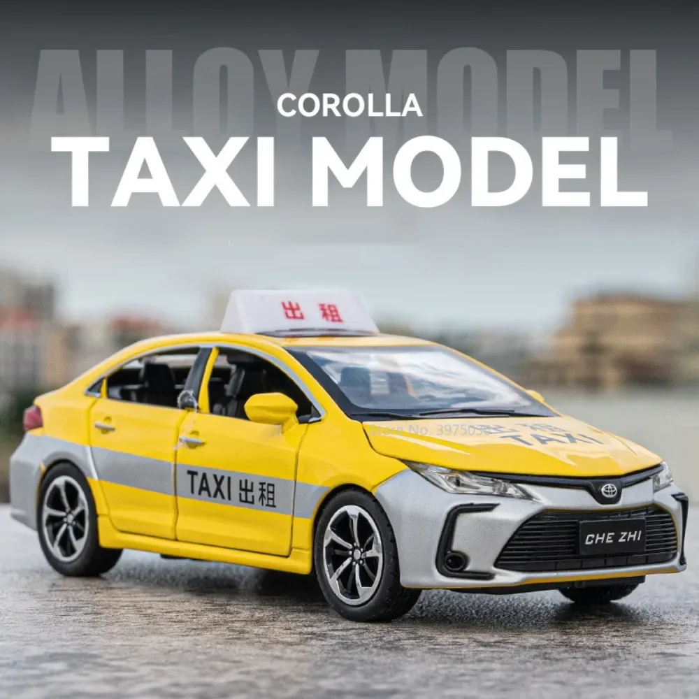 1/32 Scale Taxi Car Model Alloy Diecast Vehicle Toys With Pull Back Sound Light Collection Model For Child Holiday Gifts