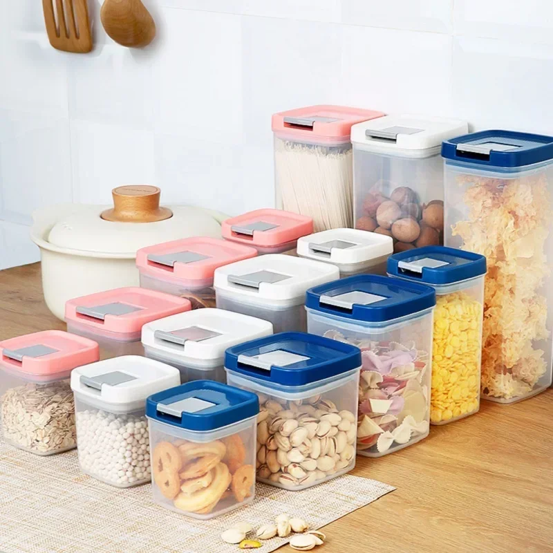 WBBOOMING 3 Different Capacity Plastic Sealed Cans Kitchen Storage Box Transparent Food Canister Keep Fresh New Clear Container