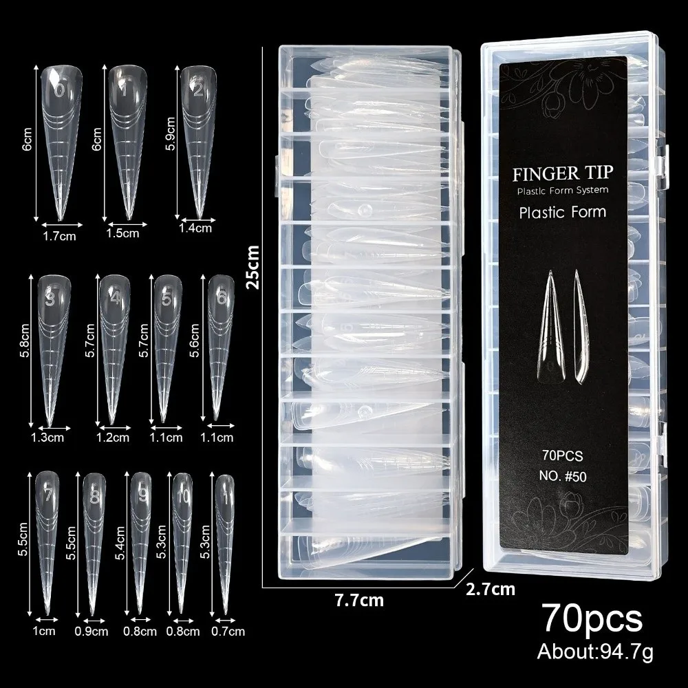 70/140/150Pcs 70/140/150Pcs Gel Dual Nail Forms Reusable Transparent Nail Molds 14 Size Poly Extension Top Nail Forms