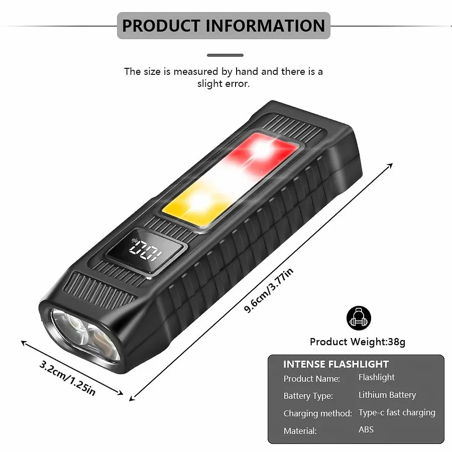 New Mini Dual Light Source Flashlight Type C Fast Charging Multifunction Magnetic Work Light Emergency Lamp Rechargeable