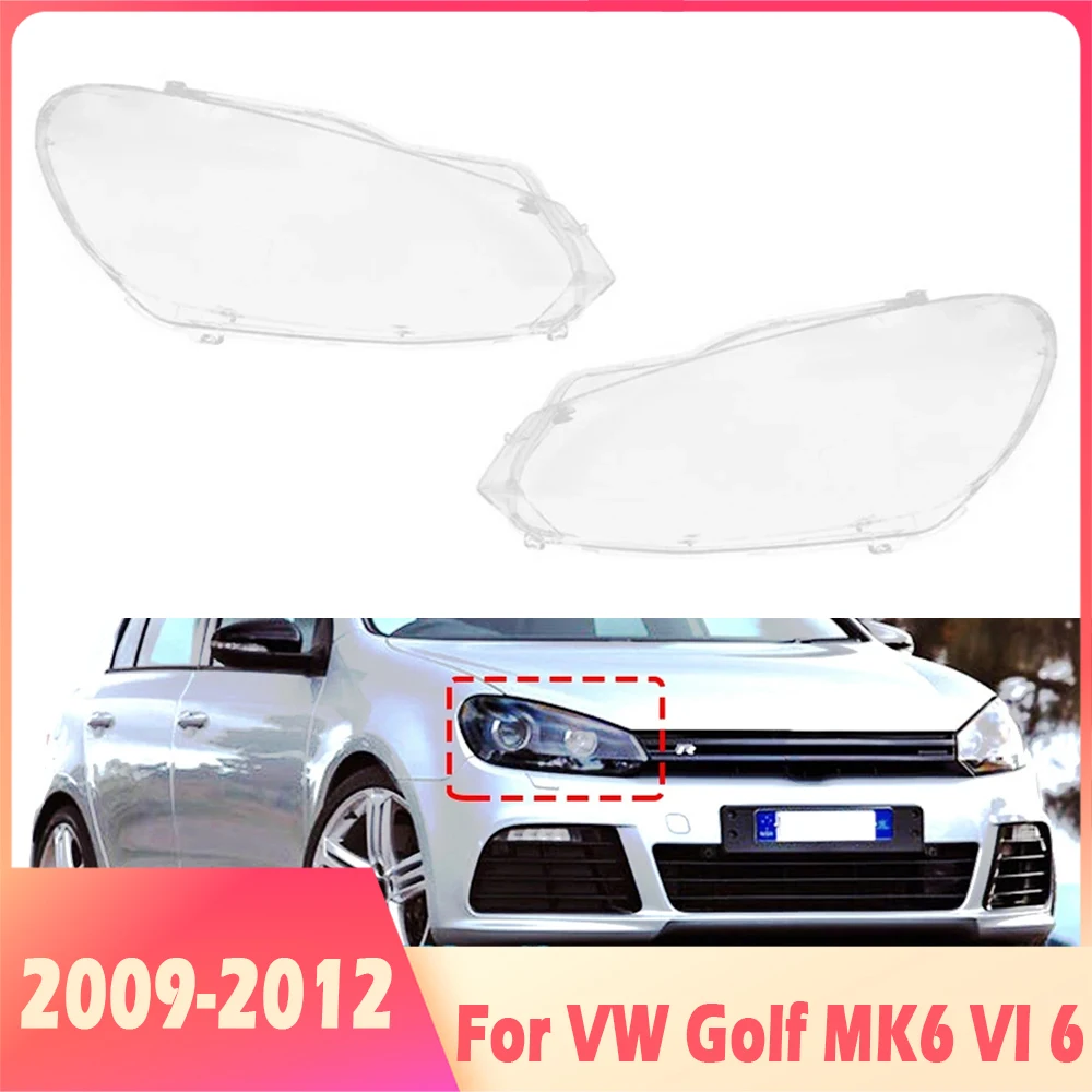 

Car Front Headlight Lens Cover For VW Golf MK6 VI 6 2009-2013 Auto Lampshade Housing Transparent