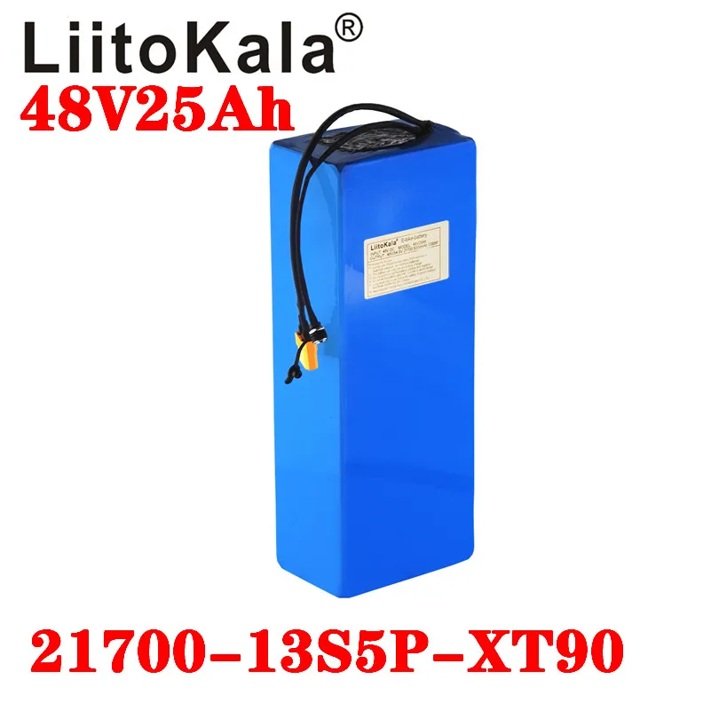 LiitoKala 48V 25ah 21700 5000mAh 13S5P Lithium Battery Pack 48V 25AH 1500W electric bicycle battery Built in 30A BMS T XT90 plug