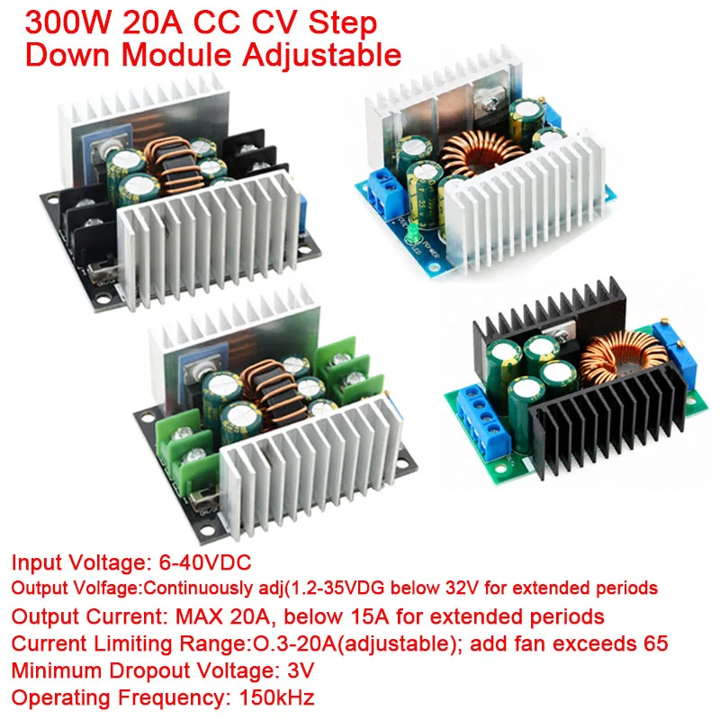 300W 20A DC-DC Buck Converter CC CV Step Down Power Supply Module Adjustable Constant Current LED Driver Voltage Regulator Boar