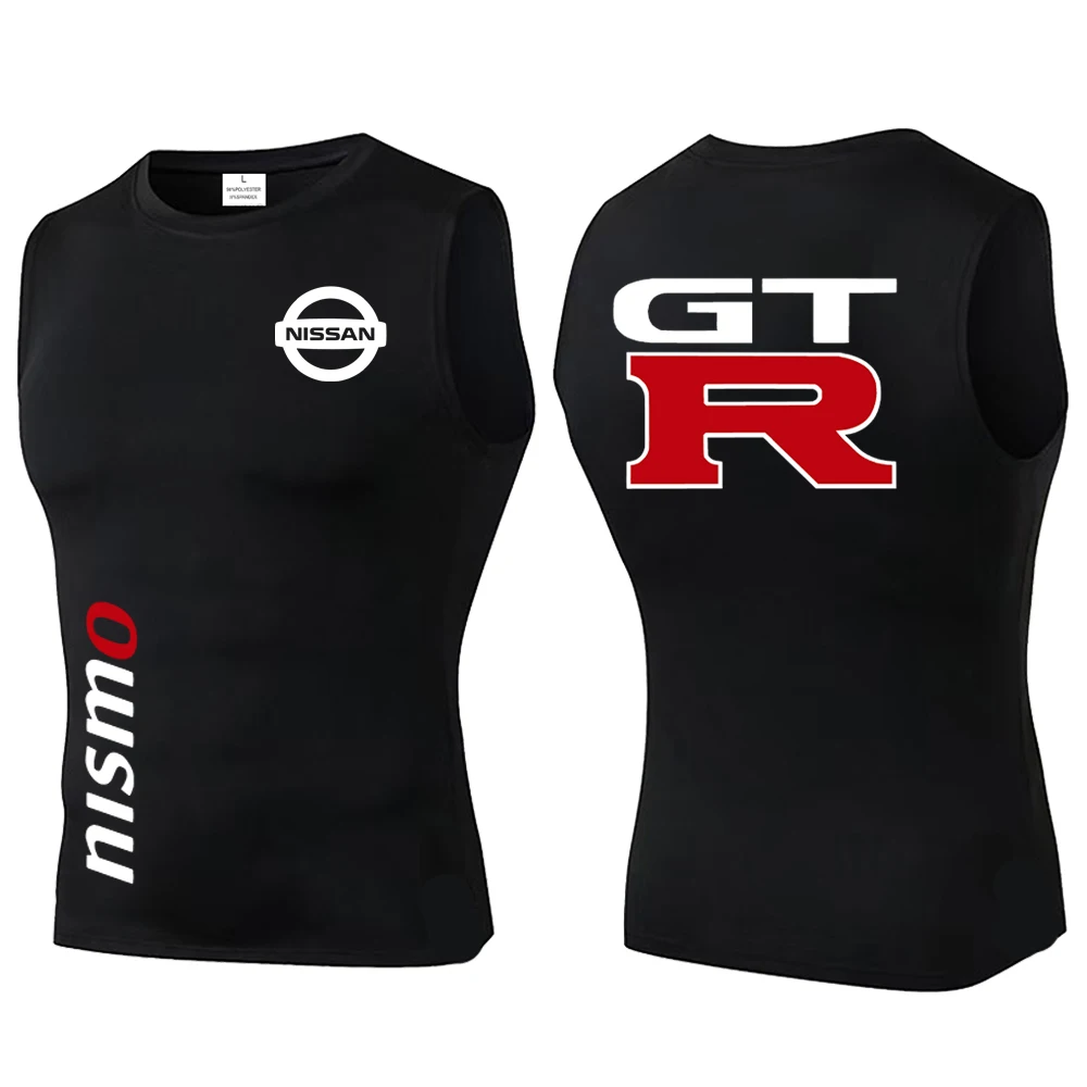New gym compression men's vest, sleeveless Nissan logo printed vest shaping quick drying exercise