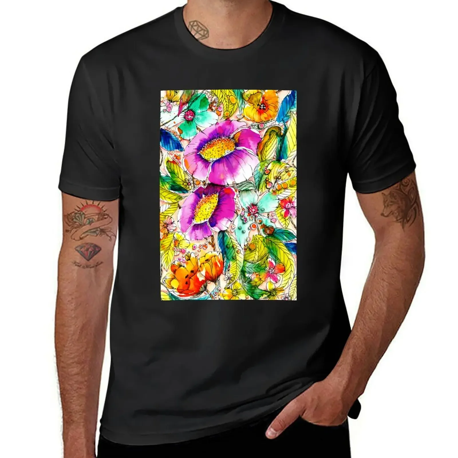 Serenade of Colors, Watercolor Garden Symphony T-Shirt tops plus size tops anime clothes sports fans mens cotton t shirts