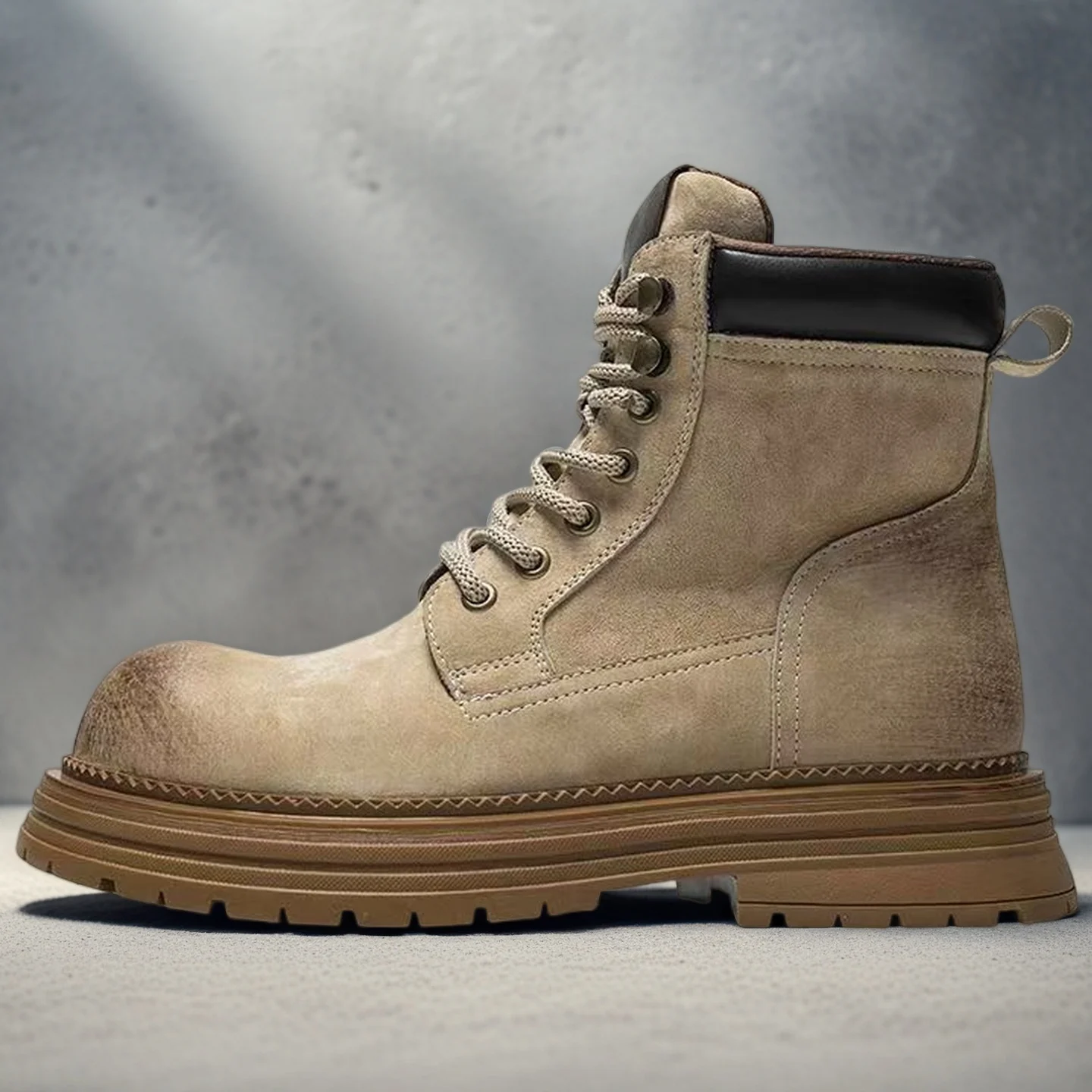 

Men's High-Top Desert Work Boots Autumn Winter Retro Men's Outdoor Shoes Leather and Rubber Motorcycle Boots Shoes for Men