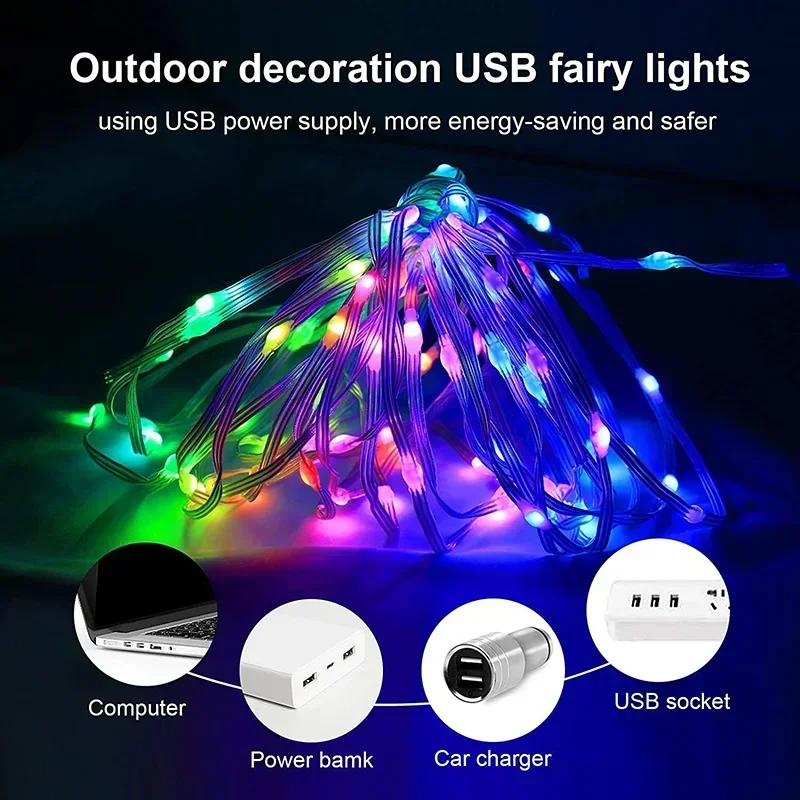 20M USB Led String Light Smart App Controller  DIY Christmas Tree Garland RGB Addressable Fairy Lights Party Outdoor Decoration