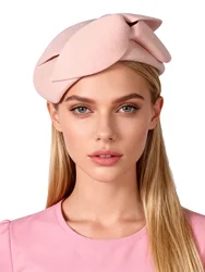Women's 100% Wool Felt Fascinator Hat Green Tea Party Church Wedding Formal Beret Cap with Flower Chapeau Femme