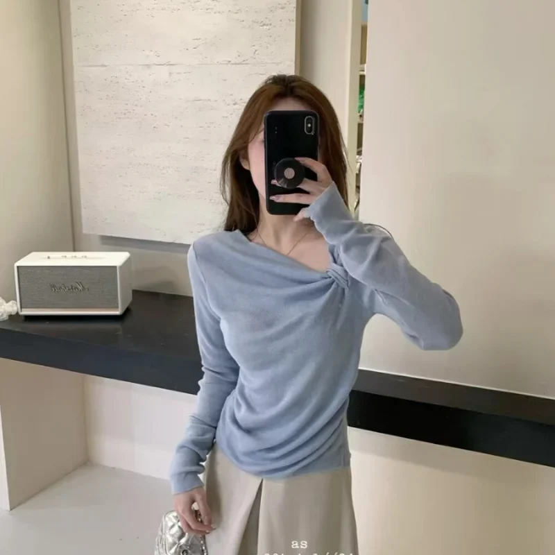 Pullovers Women Irregular Off Shoulder Autumn Basic All-match Tender Design Knit Elegant French Style Temper Aesthetic Chic Ins