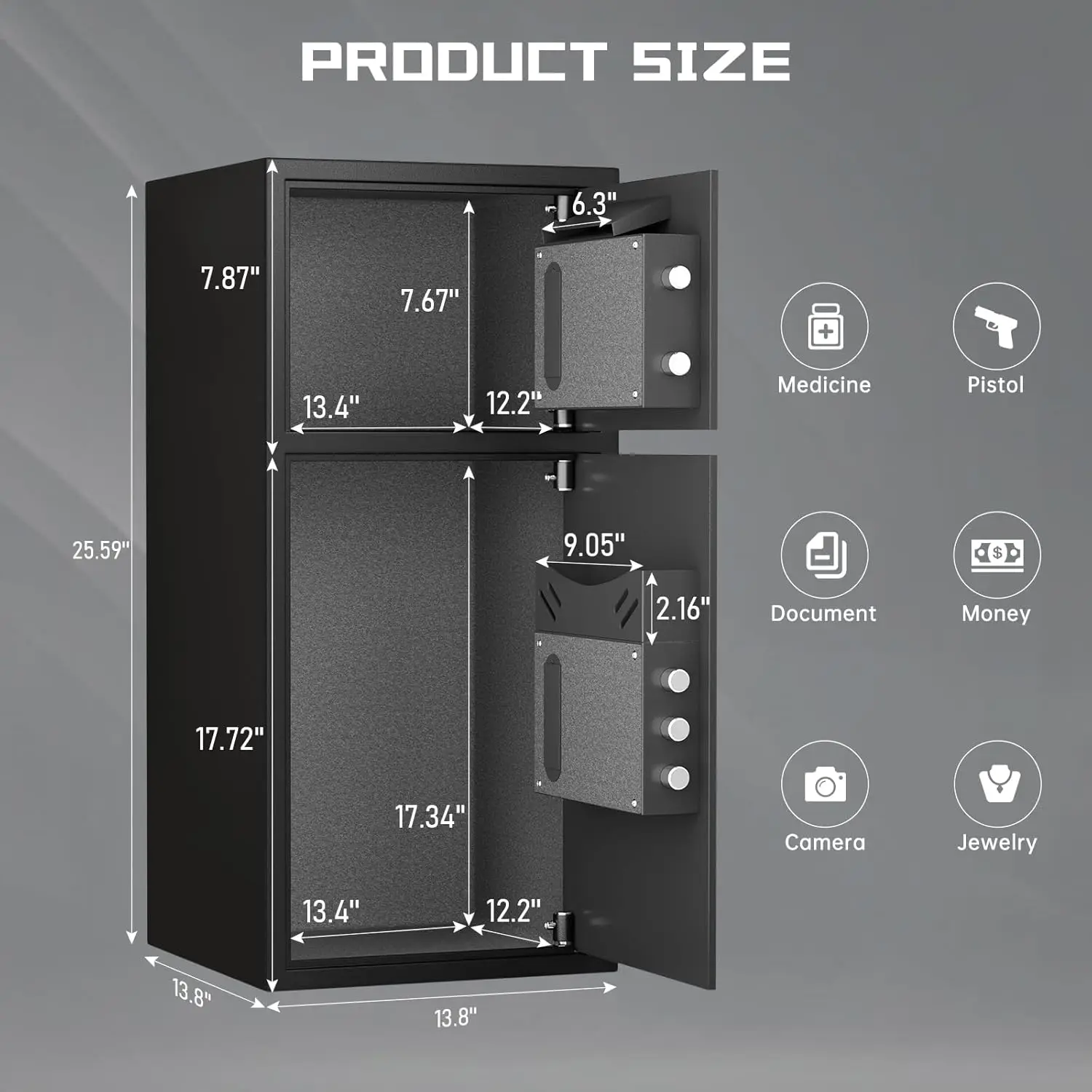 Cassetta di sicurezza Cub 6.0, cassaforte grande e resistente con doppio sistema di allarme, cassaforte domestica con Slot di deposito e tastiera retroilluminata