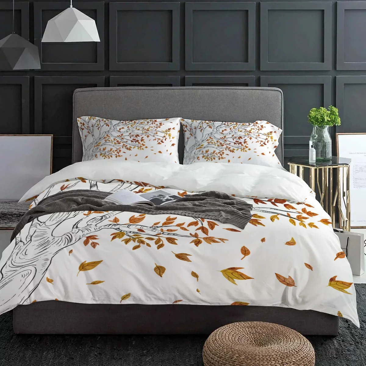 

Autumn Plant Tree Leaves Duvet Cover With Pillow Case Custom Comforter 3pcs Bedding Set Quilt Cover Double Bed Home Textile