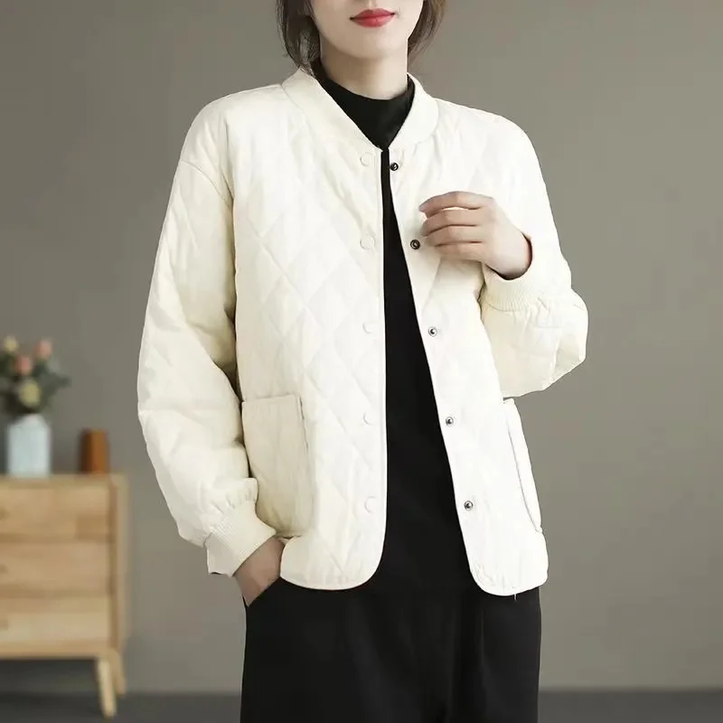 Mom's Outfit Solid Color Thin And Light Down Cotton Coat Autumn Winter Female Lingge Winter Jacket 2024 Lady Short Cotton Padded