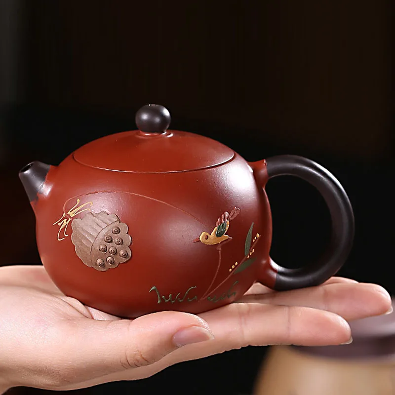 Chinese Style Double Color Xishi Teapot, Purple Clay Raw ore Dahongpao, Kung Fu Household, Pure Handmade, 200ML, Tea Pots, 1Pc