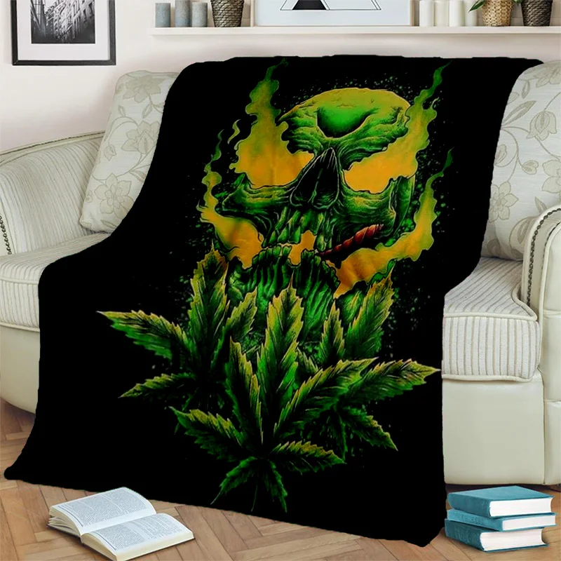 Maple Weed Plants Green Death Skull Smoke  Blanket,Soft Throw Blanket for Home Bedroom Bed Sofa Picnic Travel Cover Blanket Kid