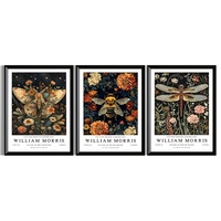 3pcs Unframed William Morris Vintage Animal Bee Butterfly Dragonfly Poster Print, Plant Nature Floral Canvas Wall Decor Paint