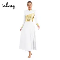 Vestido de baile litúrgico para mujer, bloque de Color, apliques metálicos brillantes, disfraz lírico, vestidos de coro, Ropa de baile de adoración de la Iglesia