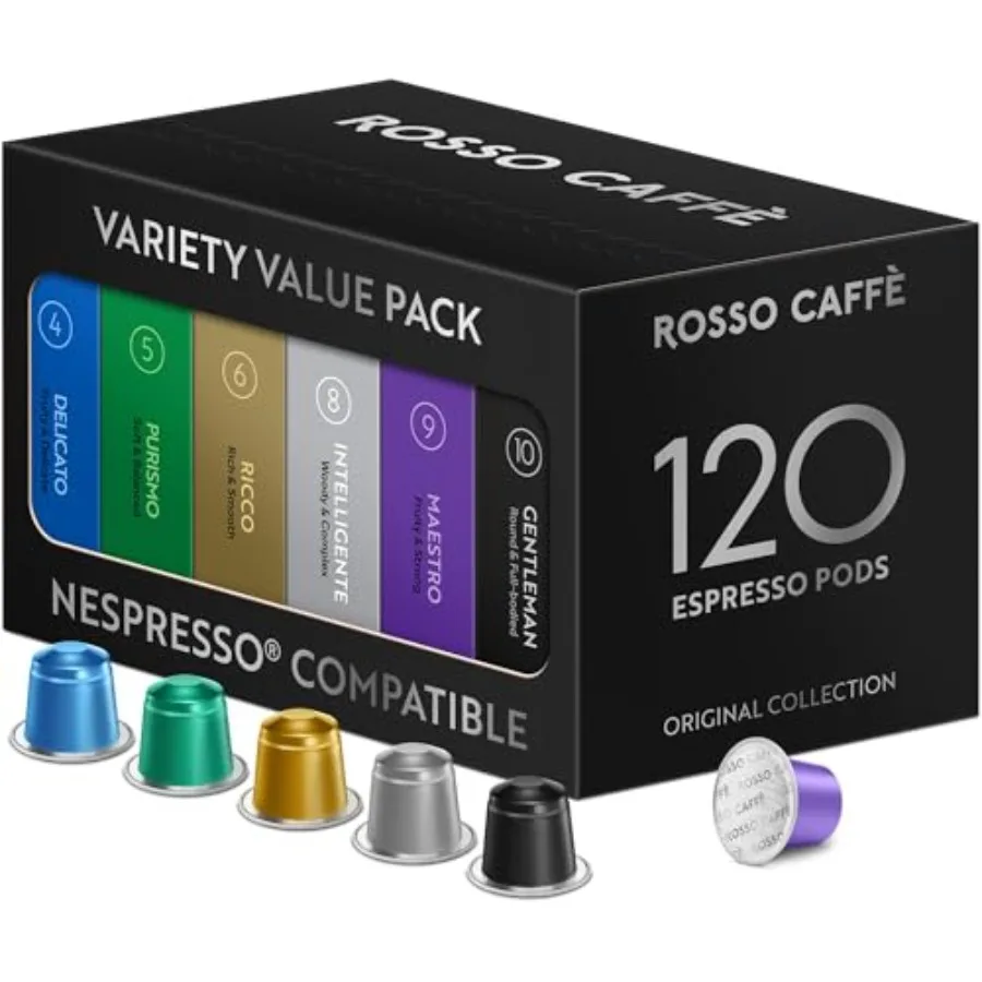 

120 капсул эспрессо для кофемашин Nespresso Original, премиум-класс, ассорти, выгодный набор, 6 вкусов, для насыщенного завтрака и интенсивного кофе