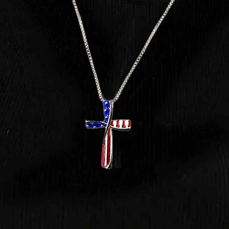 Huitan Noble American Flag Design Pendant Necklace for Independence Day Fashion Accessories Women/Men Party Enamel Jewelry