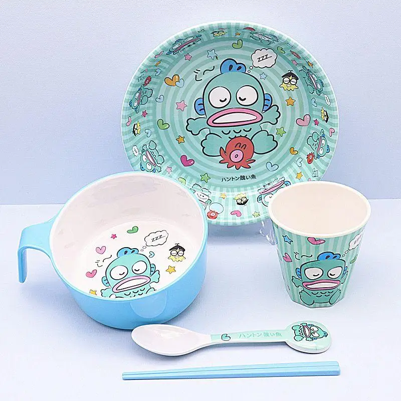 Sanrio Hangyodon Bowl Kawaii Large Capacity Household Large Capacity Cartoon Plate Cup Spoon Chopsticks Hand Bowl Cute Tableware