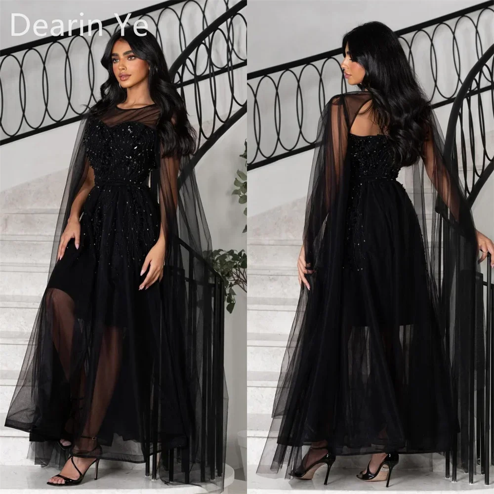 

Customized Prom Dress Formal Evening Gown Dearin Scoop Neckline A-line Floor Length Open Back Skirts Draped Tulle Beading Bespok